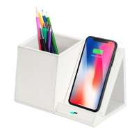 Promotional 10W Qi Certified Wireless Charger Pen Stand Wireless Charger With Desk Pen Pencil Organizer Storage Container