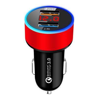 Factory Direct Sale 30W 2 Port Quick Charging QC 3.0 Mini Dual Usb Car Charger With Led Display